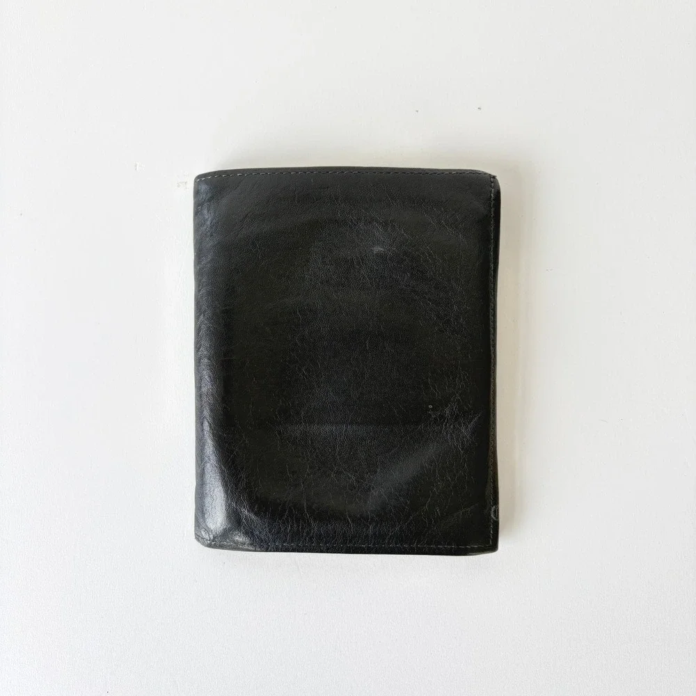 La Garde Mens Vintage Black Cowhide Leather Bifold Wallet Card Holder ID Window